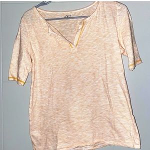 Loft Orange Striped 1/4 Cut Collar Basic T